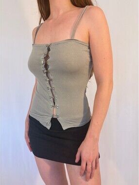 Grunge Slate Grey Hook and Eye Closure 90s Chic Cami